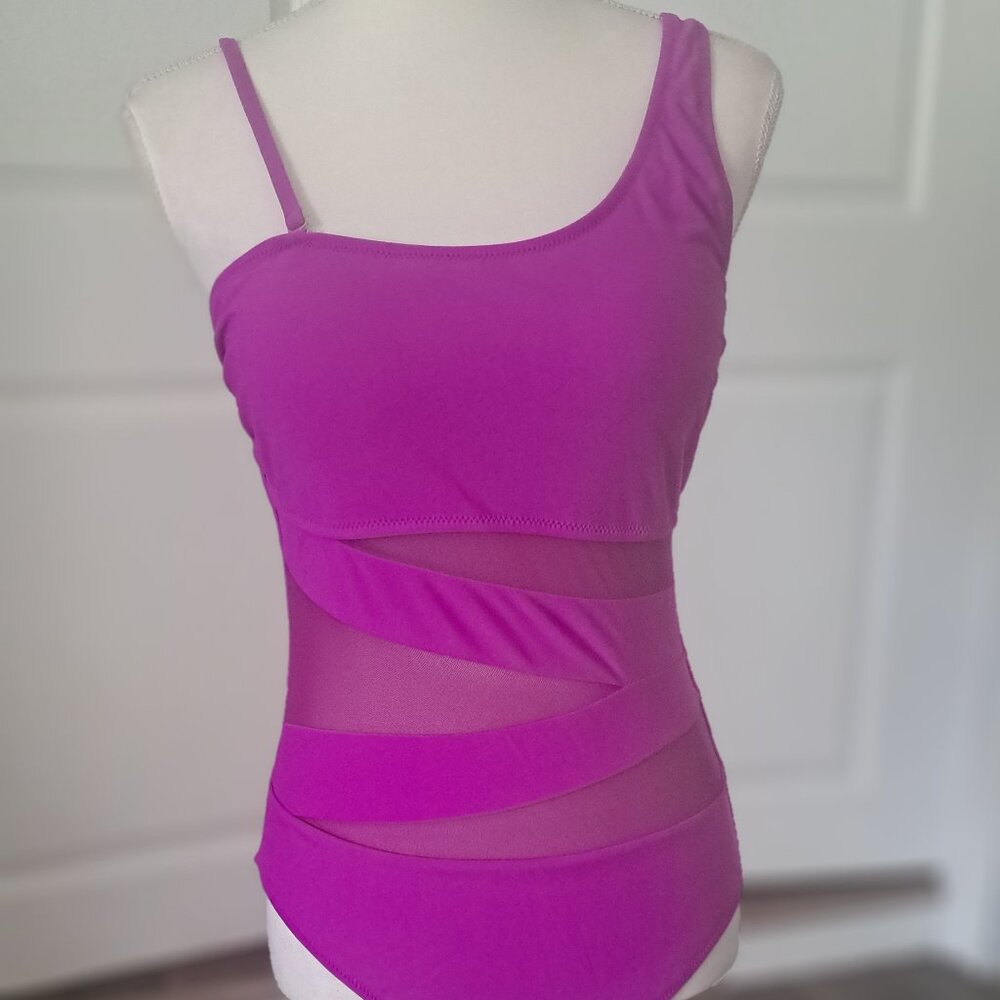 Blooming Jelly  Slimming Mesh One Piece Bathing Suit One Shoulder Swimwear L NWT